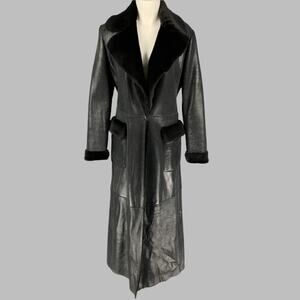 VALENTINO Size 10 Black Shiny Lamb Shearling Coat